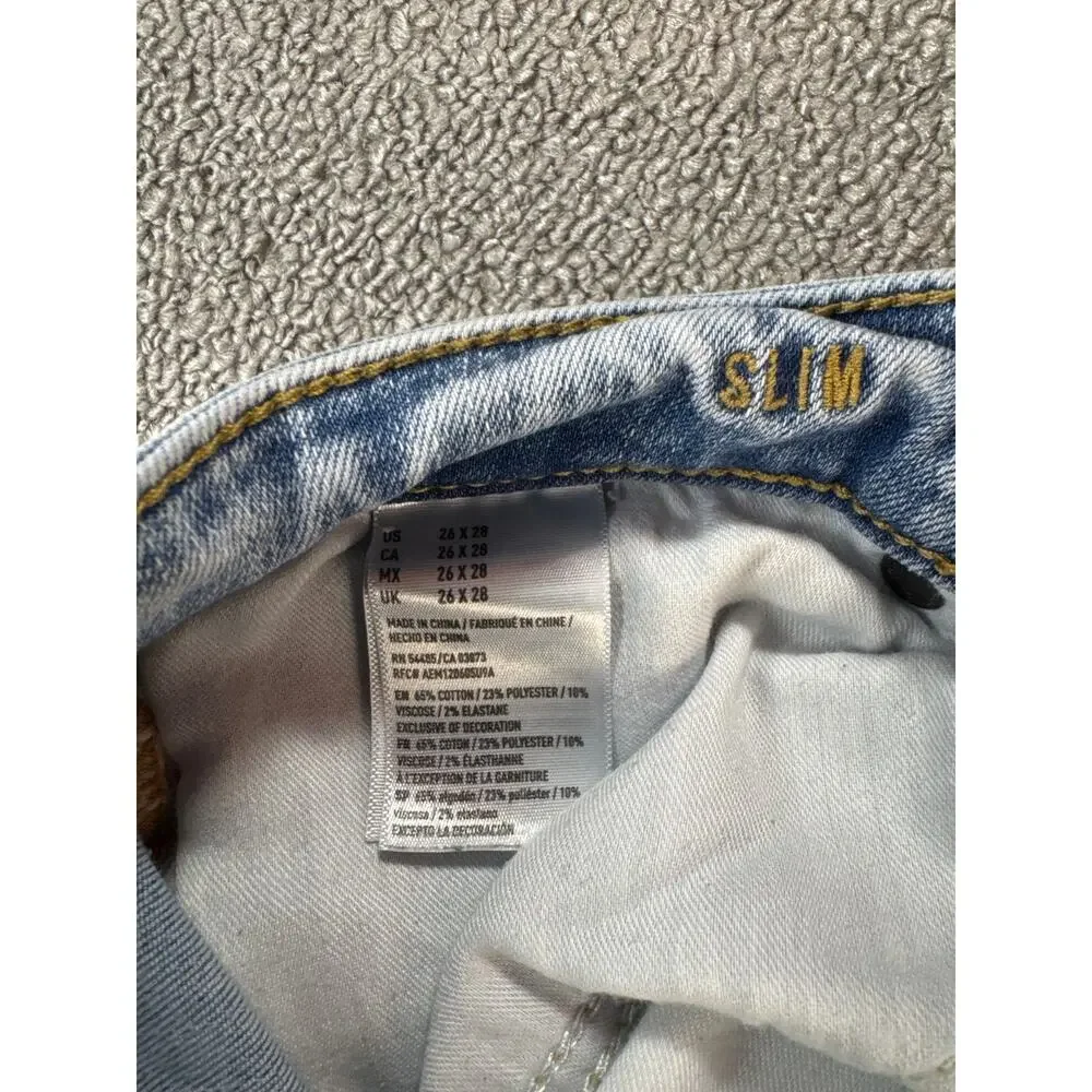 American Eagle Jeans Extreme Flex Slim Denim Light Wash Distressed Size‎ 26 x 28